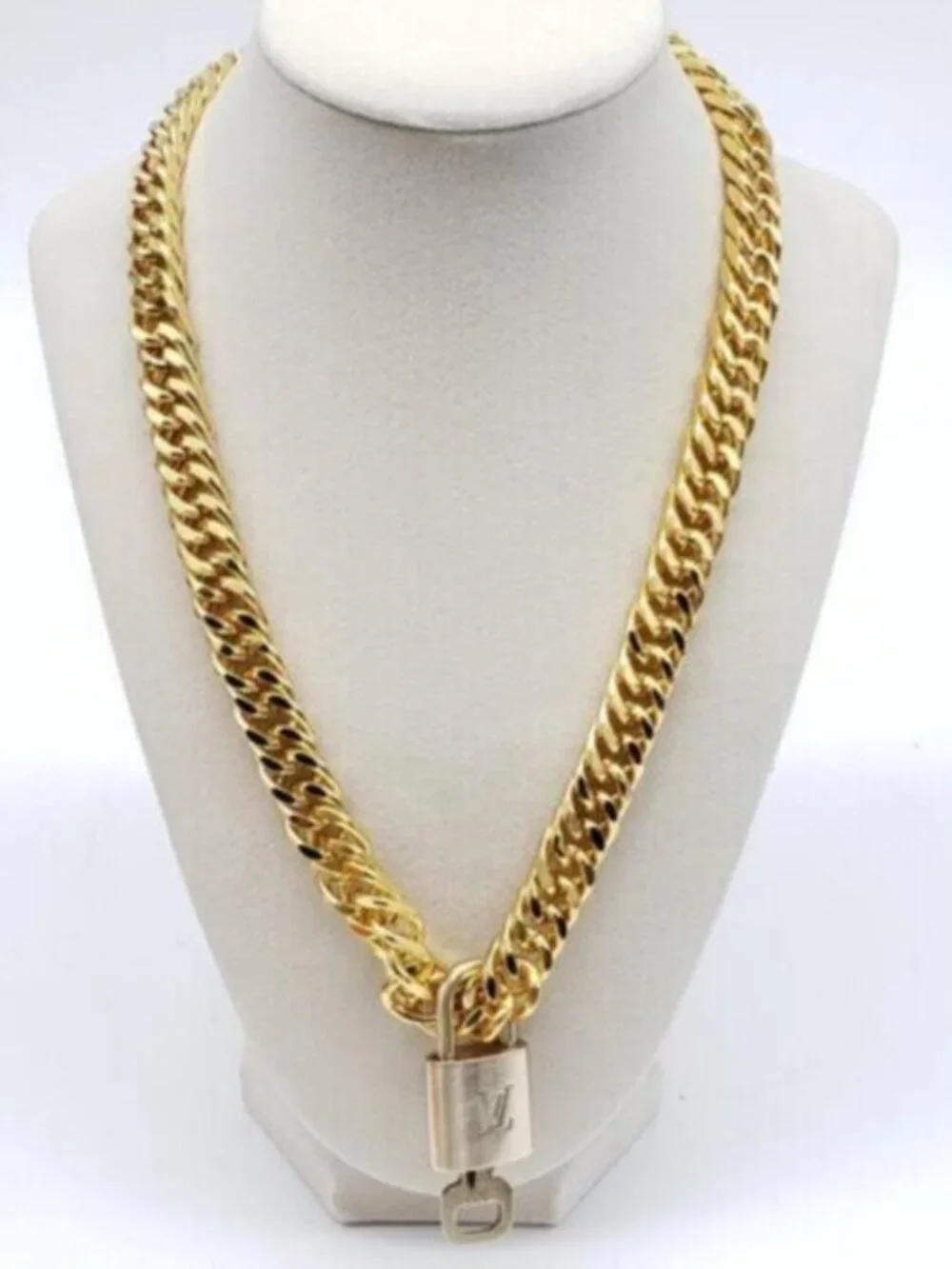 Gold-Plated Necklace with Authentic Louis Vuitton Padlock